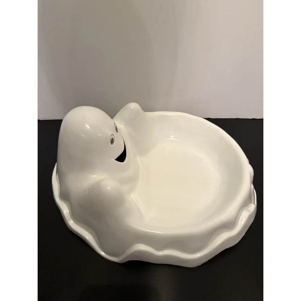 Halloween Candy Dish Bowl Molded White‎ Ghost Shape VTG